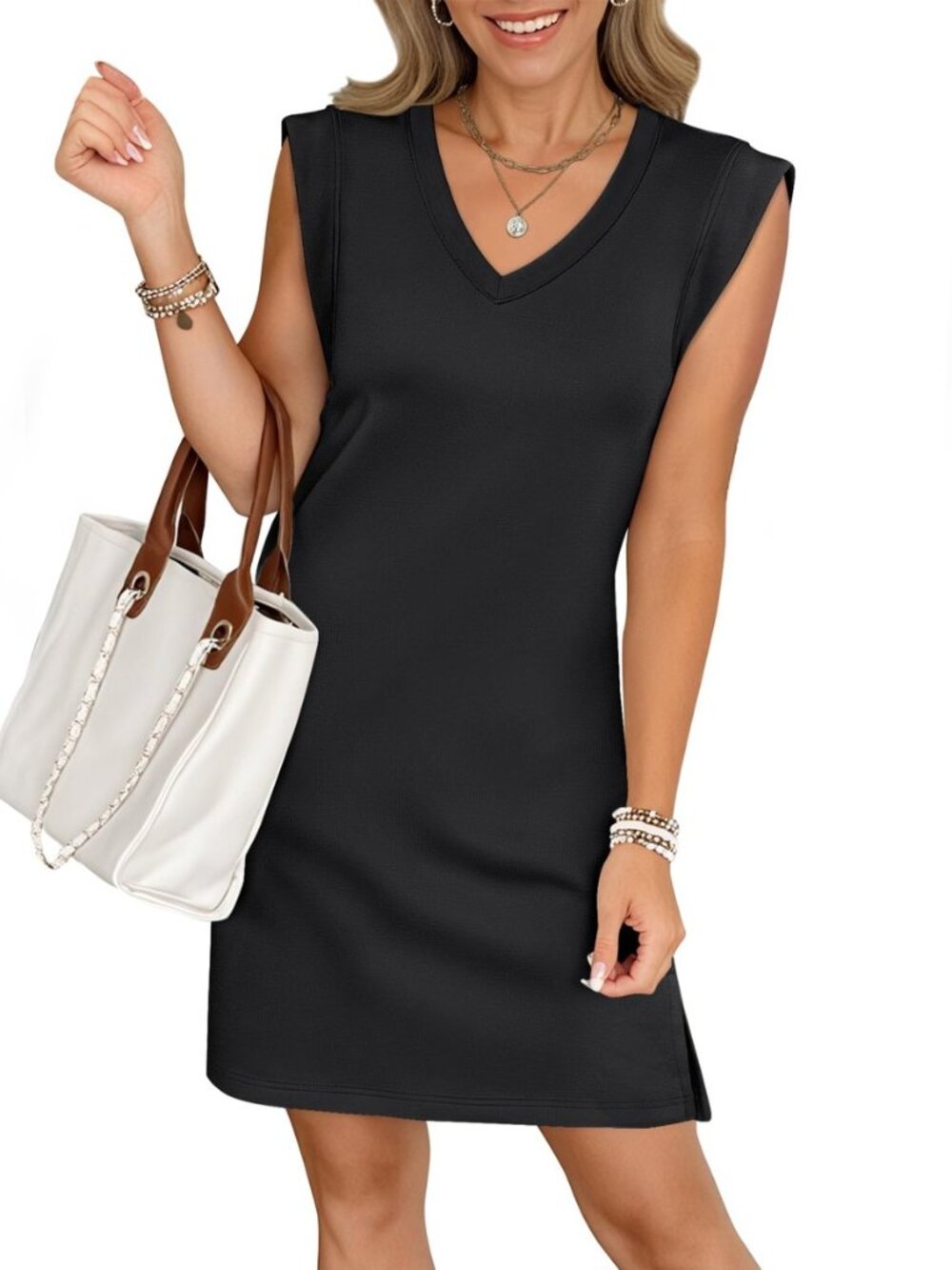 V Neck Sleeveless Dress for Women, Air Layer Fabric, Wrinkle Free